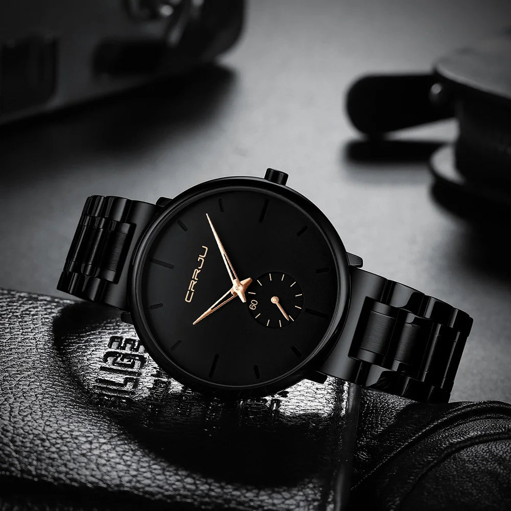 Crrju relógios masculinos de aço inoxidável relógio de pulso casual luxo à prova dwaterproof água esporte relógio para homem relógio de quartzo relogio masculino