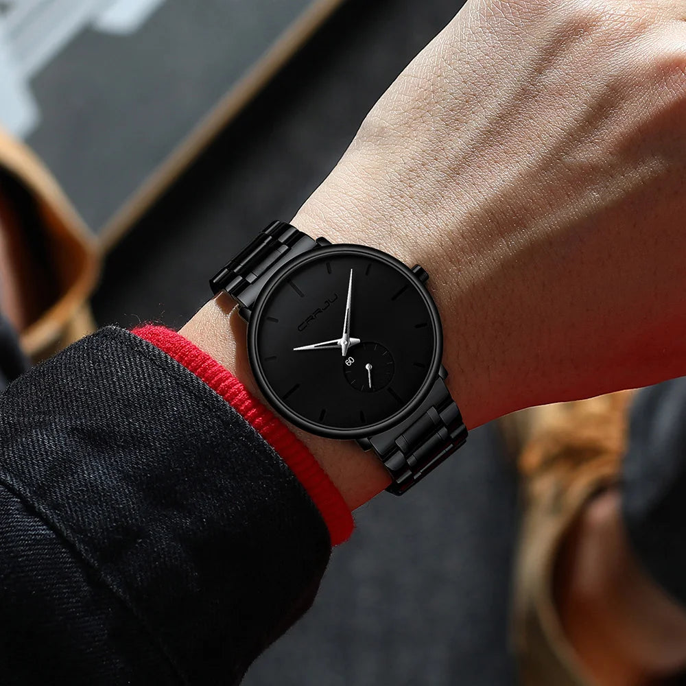 Crrju relógios masculinos de aço inoxidável relógio de pulso casual luxo à prova dwaterproof água esporte relógio para homem relógio de quartzo relogio masculino