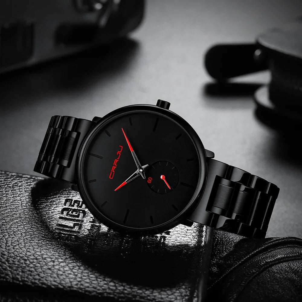 Crrju relógios masculinos de aço inoxidável relógio de pulso casual luxo à prova dwaterproof água esporte relógio para homem relógio de quartzo relogio masculino