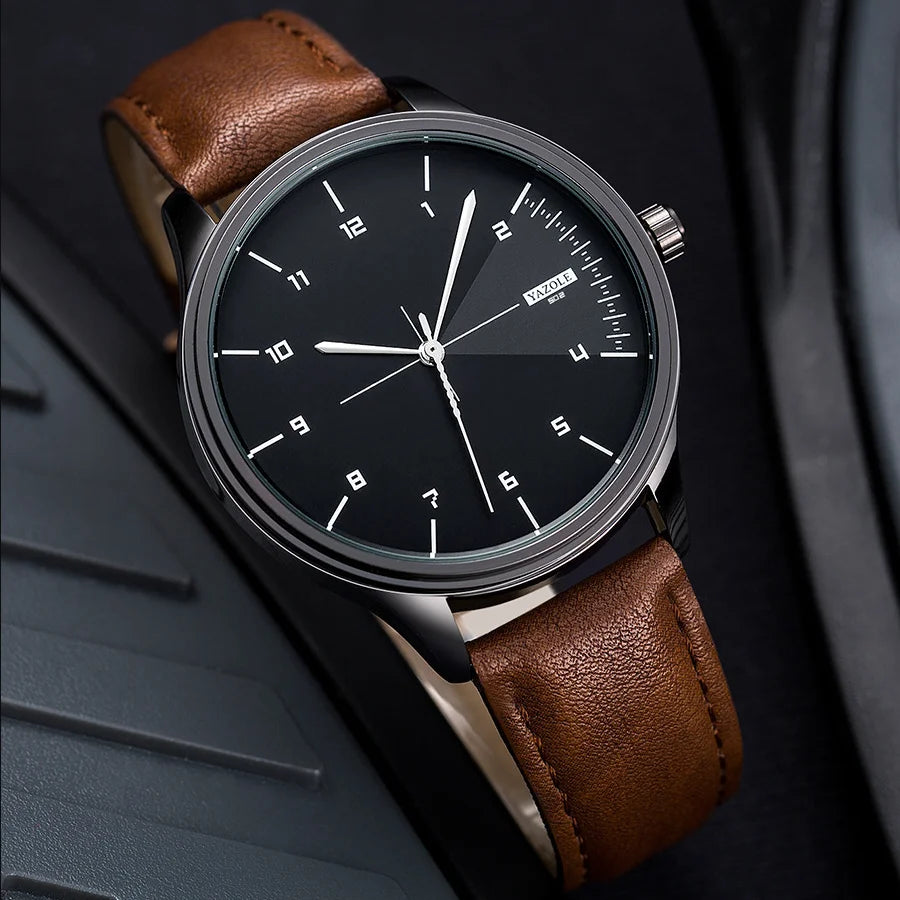 Yazol marca superior relógio de luxo para homens couro quartzo relógios de pulso masculino casual esportes relógio de pulso montre homme