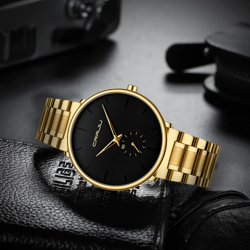 Crrju relógios masculinos de aço inoxidável relógio de pulso casual luxo à prova dwaterproof água esporte relógio para homem relógio de quartzo relogio masculino