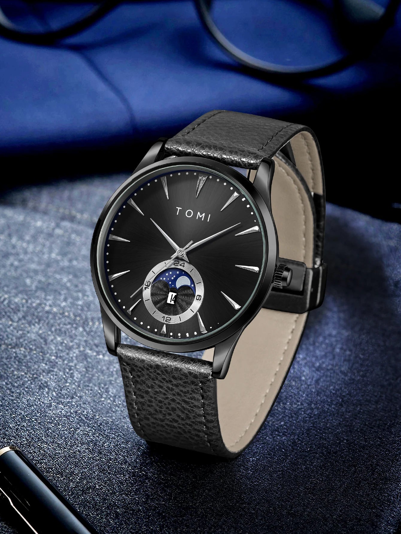 TOMI Homens Luxo Pulseira de Couro Relógio Negócios e Lazer Grande Mostrador Calendário Homens Relógio de Quartzo Relogio masculino